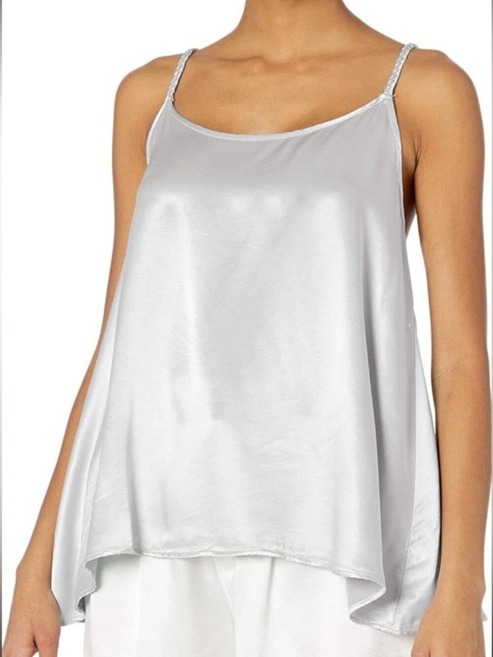PJ Harlow Daisy Cami Top Sz XS Silver Satin Braided Straps